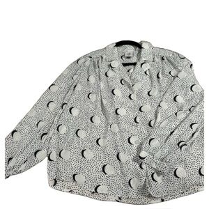 CAbi Black Cream Eclipse Print Blouse XS Modern Chic Statement Top